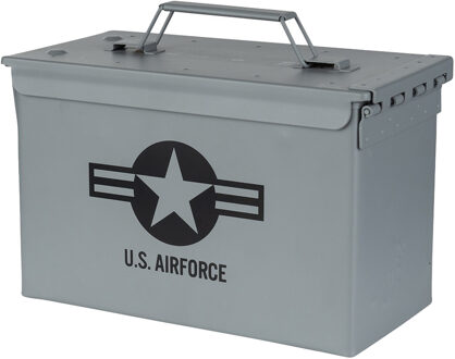 Fosco Industries Decoratie opberg box - munitiekist - grijs - 30 x 15 cm - US AirForce