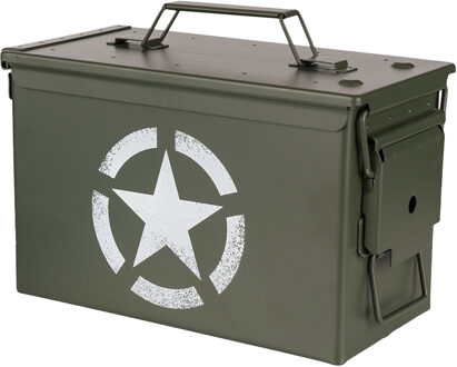 Fosco Industries Decoratie opberg box - munitiekist - groen - 30 x 15 cm - US Army