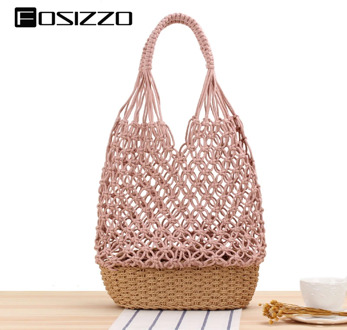 FOSIZZO Luxury Designer Beach Bag Handmade Hollow Out Straw Bags Women Summer Raffia Handbag Travel Palm Basket Tote FS5121