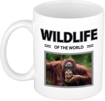 Foto mok Aap mok / beker - wildlife of the world cadeau Orang oetan apen liefhebber - feest mokken Wit