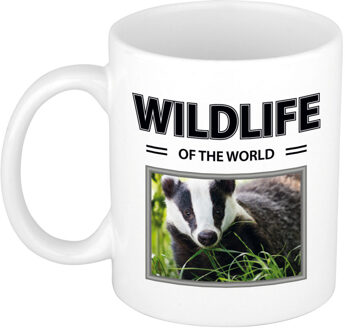 Foto mok Das mok / beker - wildlife of the world cadeau Dassen liefhebber - feest mokken Wit