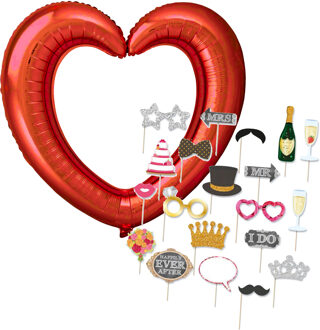 Foto prop set - bruiloft/vrijgezellenfeest - 21-delig - photo booth accessoires - trouwen/jubileum