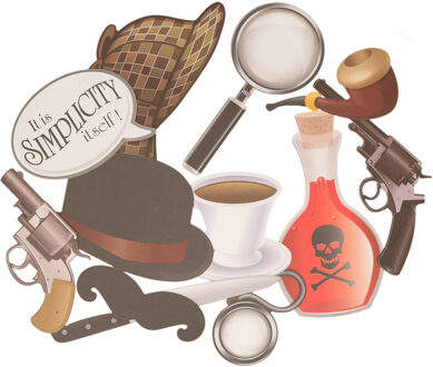 Foto prop set Detective - 12-delig - dubbelzijdig - Holmes/mysterie thema feest - photo booth
