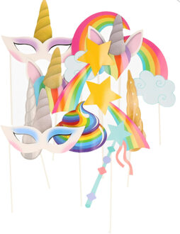 Foto prop set Eenhoorn - 12-delig - unicorn/regenboog thema feest - kinderfeestje photo booth - Fotoprops Multikleur