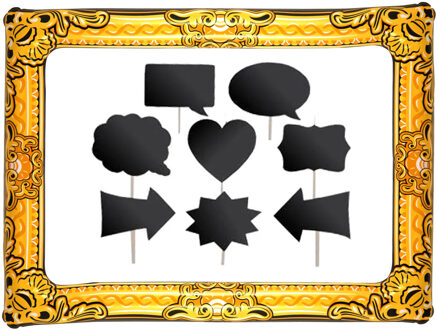 Foto prop set met frame 80 x 60 cm - krijtbordjes voor party teksten - 9-delig - photo booth
