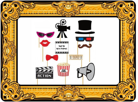 Foto prop set met frame - bioscoop - 13-delig - opblaasbare fotolijst - photo booth accessoires