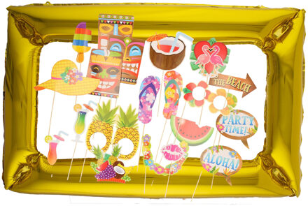 Foto prop set met frame - Hawaii/Tropical thema party - 21-delig - photo booth accessoires
