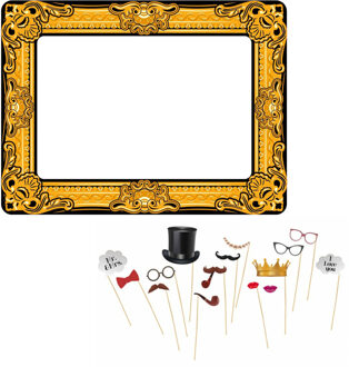 Foto prop set met frame - huwelijk/bruiloft thema - 16-delig - photo booth accessoires