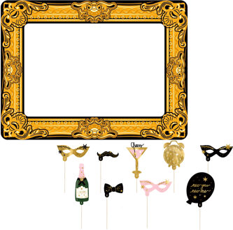 Foto prop set met frame - Oud & Nieuw - 10-delig - opblaasbare fotolijst - photo booth accessoires