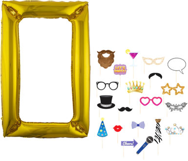 Foto prop set met frame - verjaardag/birthday party - 21-delig - photo booth accessoires