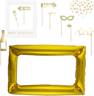 Foto prop set met frame - Verkleed accessoires - bruiloft thema - 14-delig - photo booth spullen