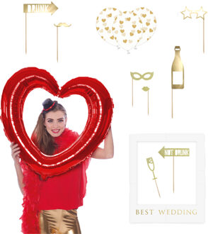 Foto prop set met frame - Verkleed accessoires - bruiloft thema - 14-delig - photo booth spullen
