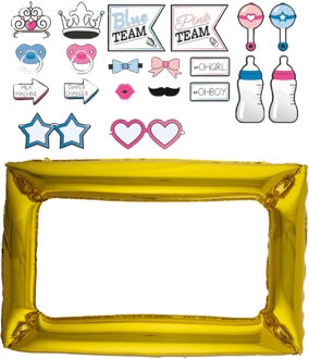 Foto prop set met frame - Verkleed accessoires - Gender Reveal thema - 21-delig - photo booth spul