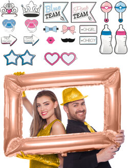 Foto prop set met frame - Verkleed accessoires - Gender Reveal thema - 21-delig - photo booth spul