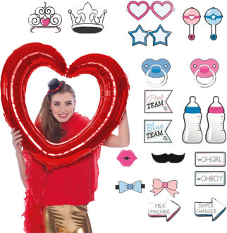 Foto prop set met frame - Verkleed accessoires - Gender Reveal thema - 21-delig - photo booth spul