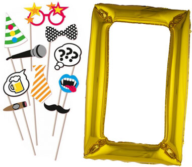 Foto prop set met frame - Verkleed accessoires - thema feest - 11-delig - photo booth spullen