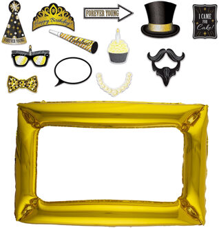 Foto prop set met frame - Verkleed accessoires - thema feest - 13-delig - photo booth spullen