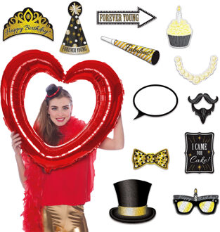 Foto prop set met frame - Verkleed accessoires - thema feest - 13-delig - photo booth spullen