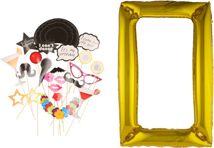 Foto prop set met frame - Verkleed accessoires - thema feest - 21-delig - photo booth spullen