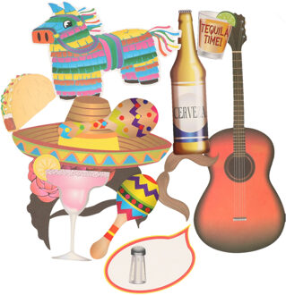 Foto prop set Mexico - 12-delig - dubbelzijdig - strand/fiesta thema feest - photo booth Multi