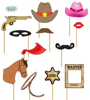 Foto props set cowboy/western - 12 delig - Foto en selfies maken setje - kind/volwassenen Multi