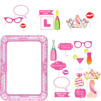 Foto props set met frame - vrijgezellenfeestje - 21-delig - photo booth - roze - party - met frame