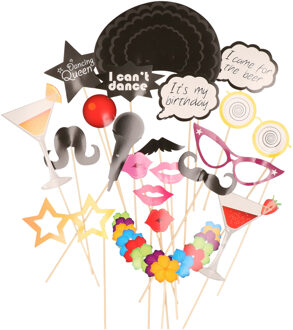 Foto props verjaardag thema set - 20-delig - op stokjes - photobooth props Multi