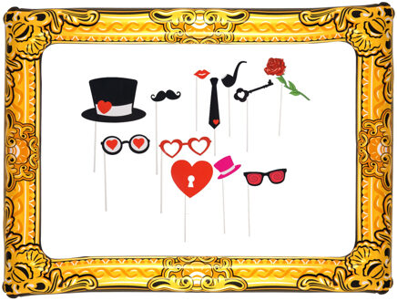 Foto props voor huwelijk 13-delig - op stokjes - photobooth props - met opblaasbaar frame 60 x 80