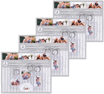 Foto sleutelhangers - 12x stuks - 3 verschillende vormen - Sleutelhangers