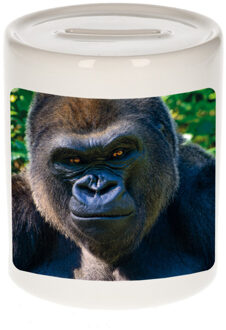 Foto stoere gorilla spaarpot 9 cm - Cadeau gorilla apen liefhebber - Spaarpotten Multikleur