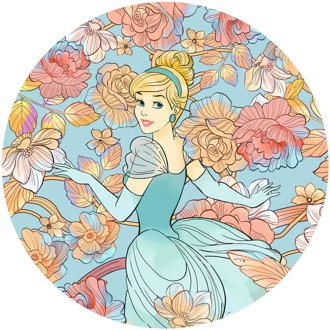 Fotobehang - Cinderella Pastel Dreams 125x125cm - Rond - Vliesbehang - Zelfklevend Multikleur