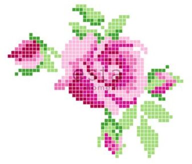 fotobehang crochet rose roze en groen Blauw