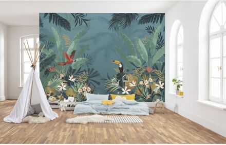 Fotobehang - Enchanted Jungle 350x250cm - Vliesbehang Multikleur