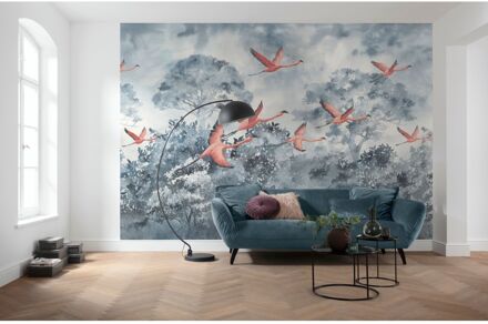 Fotobehang - Flamingos in the Sky 400x280cm - Vliesbehang Multikleur