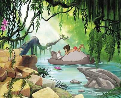 Fotobehang - Jungle Book Swimming with Baloo 368x254cm - Papierbehang Multikleur