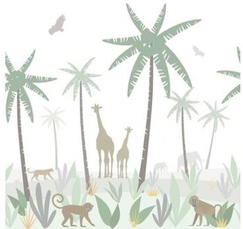 fotobehang jungle dieren groen, grijs en bruin Blauw