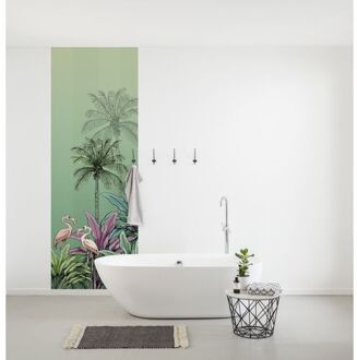 Fotobehang - Jungle Flamingo 100x280cm - Vliesbehang Multikleur