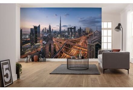 Fotobehang - Lights of Dubai 450x280cm - Vliesbehang Multikleur