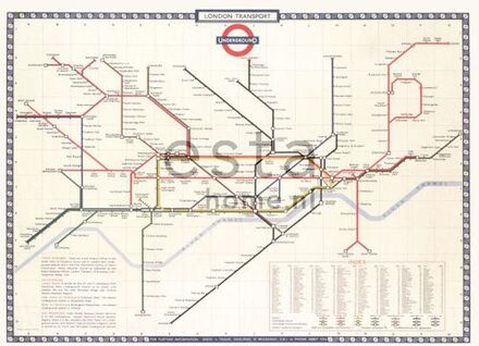 fotobehang Lodon transport map beige, rood en blauw