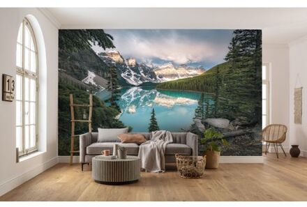 Fotobehang - Magic Moraine Morning 450x280cm - Vliesbehang Multikleur