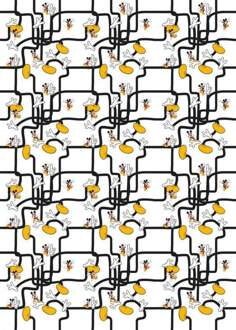 Fotobehang - Mickey Mouse Foot Labyrinth 200x280cm - Vliesbehang Multikleur