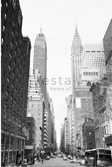 fotobehang NY street view zwart en wit Blauw