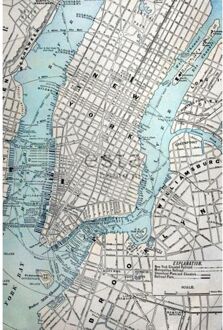 fotobehang old street map NY grijs en blauw