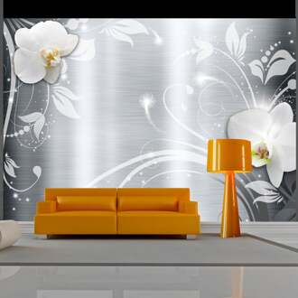 Fotobehang - Orchids on Steel - Vliesbehang Divers - 100x70 cm