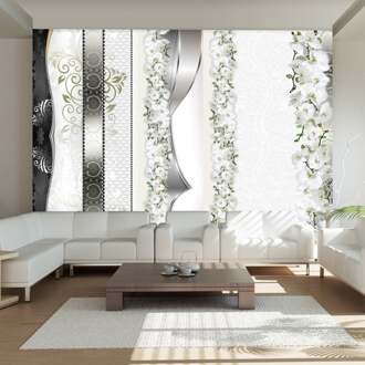 Fotobehang - Parade of Orchids in Shades of Gray - Vliesbehang Divers - 100x70 cm