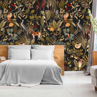 Fotobehang Smart Art Gallery 47386 - Zwart - Vintage Groen - Olijf - Bruin - Rood - Beige - 3,40m X 265cm