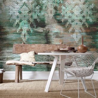 Fotobehang Smart Art Gallery - Groen - Bruin - Taupe - Vergrijsd Bruin - Turquoise - 2,70m X 424cm