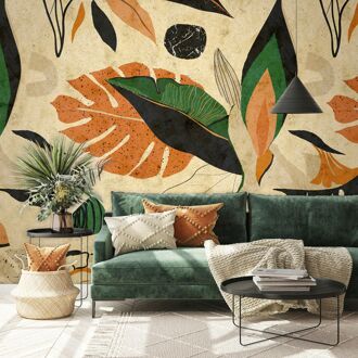 Fotobehang Smart Art Gallery - Lichtgeel - Terra-oranje - Groen - Zwart - 2,70m X 212cm