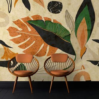 Fotobehang Smart Art Gallery - Lichtgeel - Terra-oranje - Groen - Zwart - 3,40m X 265cm