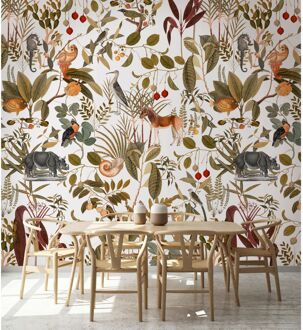 Fotobehang Smart Art Gallery - Wit - Vintage Groen - Olijf - Bruin - Beige - Rood - 2,70m X 212cm